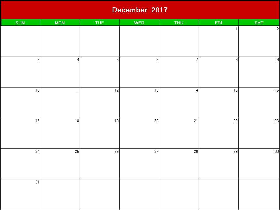 printable blank calendar image for christmas 2017