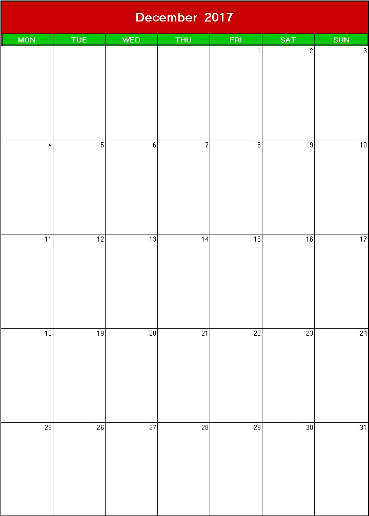 printable blank calendar image for christmas 2017