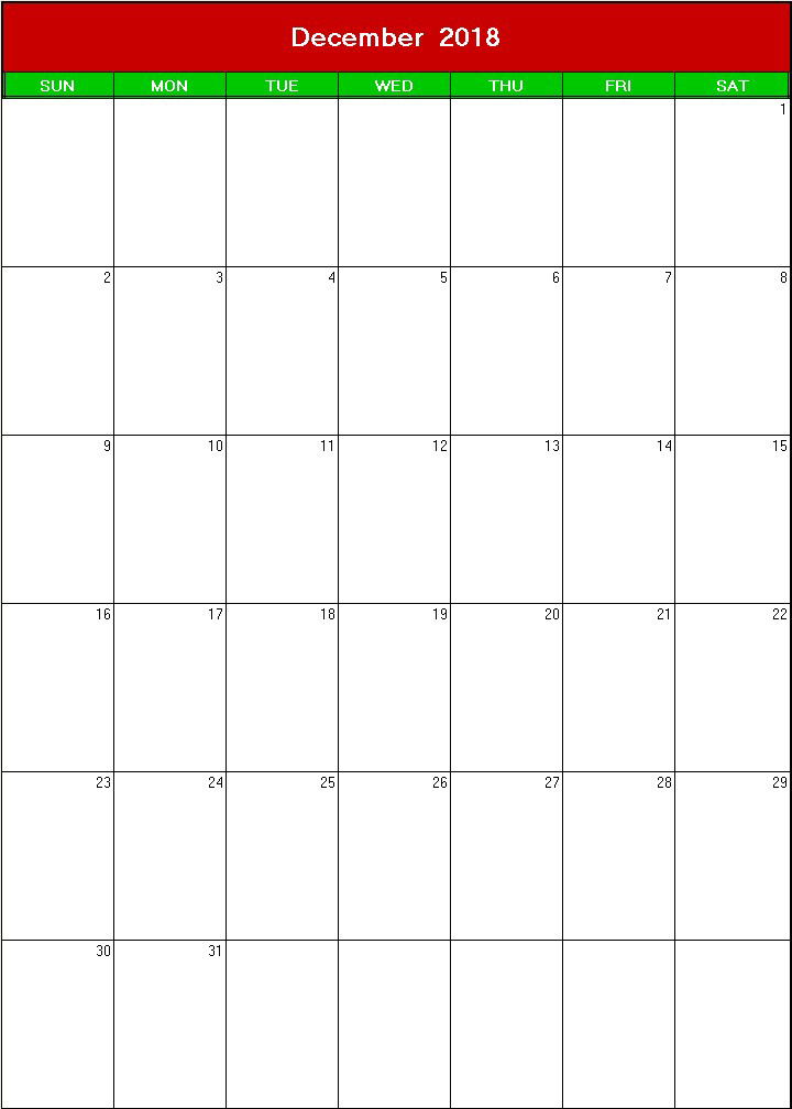 printable blank calendar image for christmas 2018