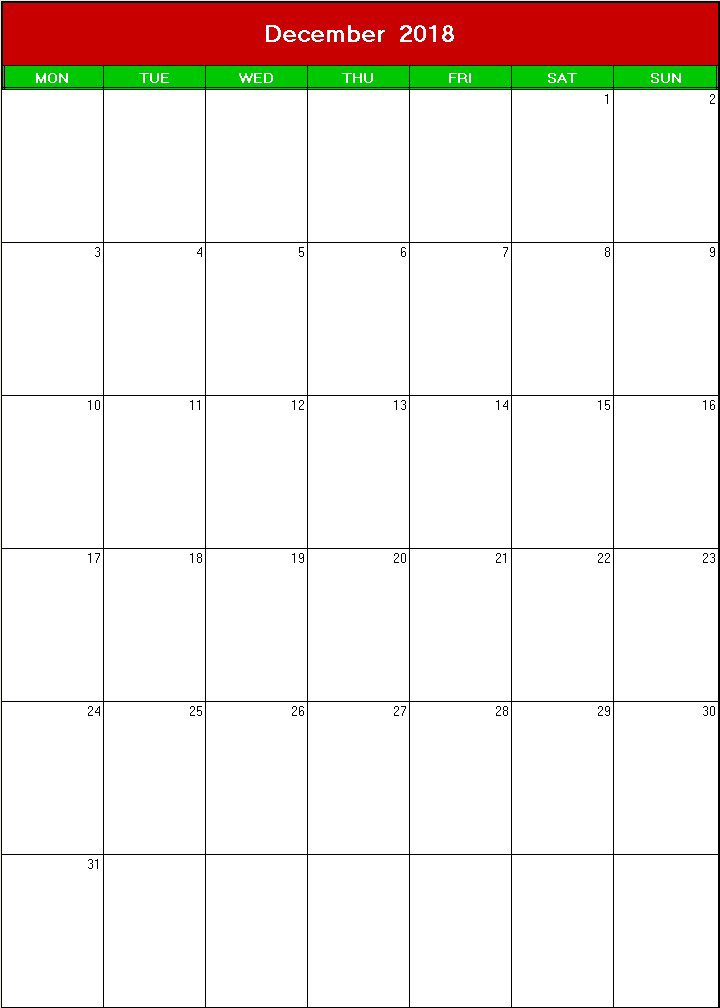 printable blank calendar image for christmas 2018