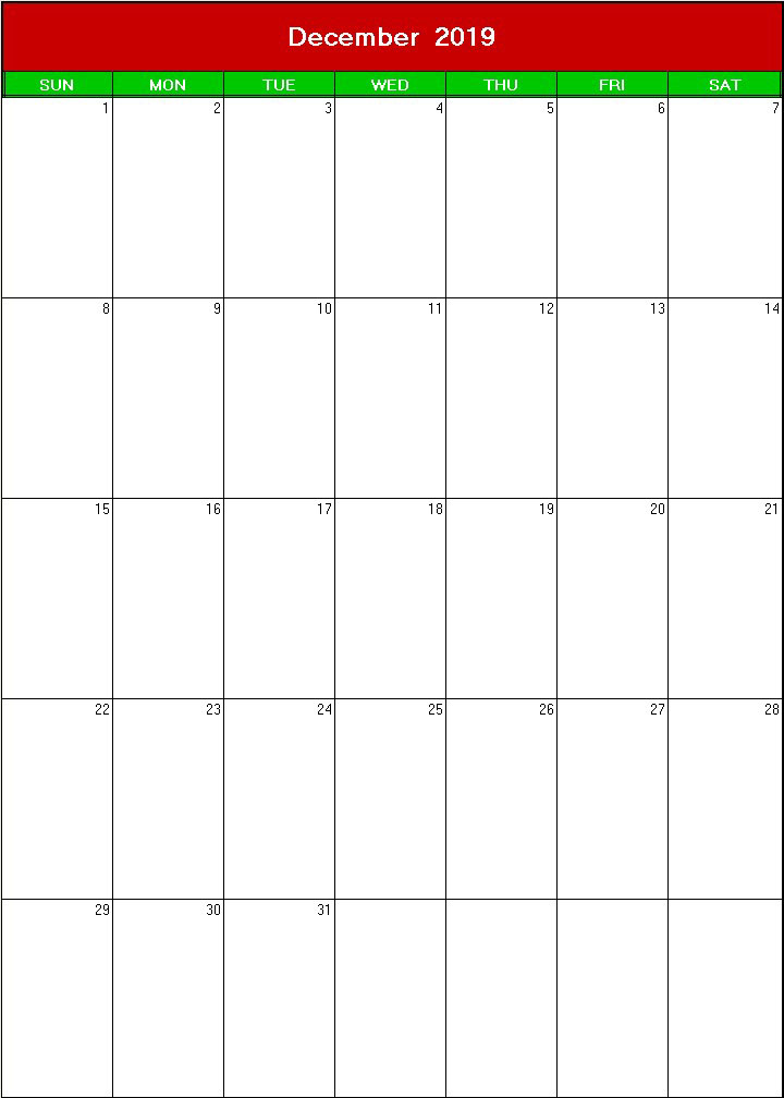 printable blank calendar image for christmas 2019