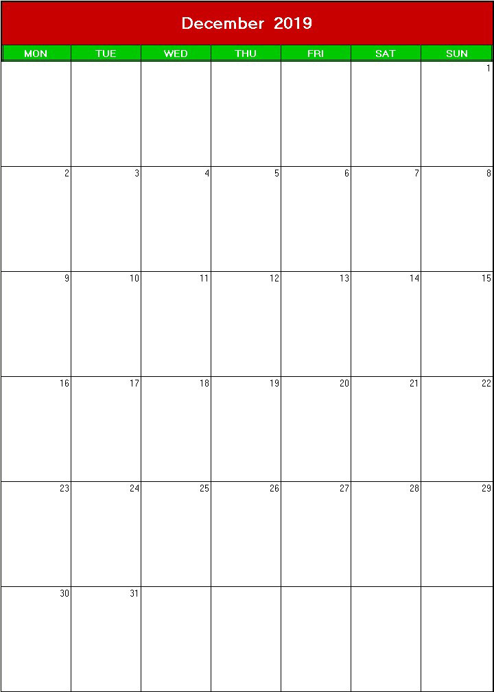 printable blank calendar image for christmas 2019