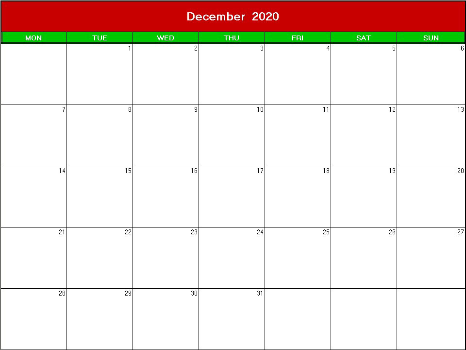 printable blank calendar image for christmas 2020