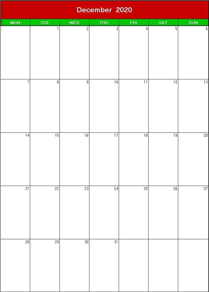 printable blank calendar image for christmas 2020