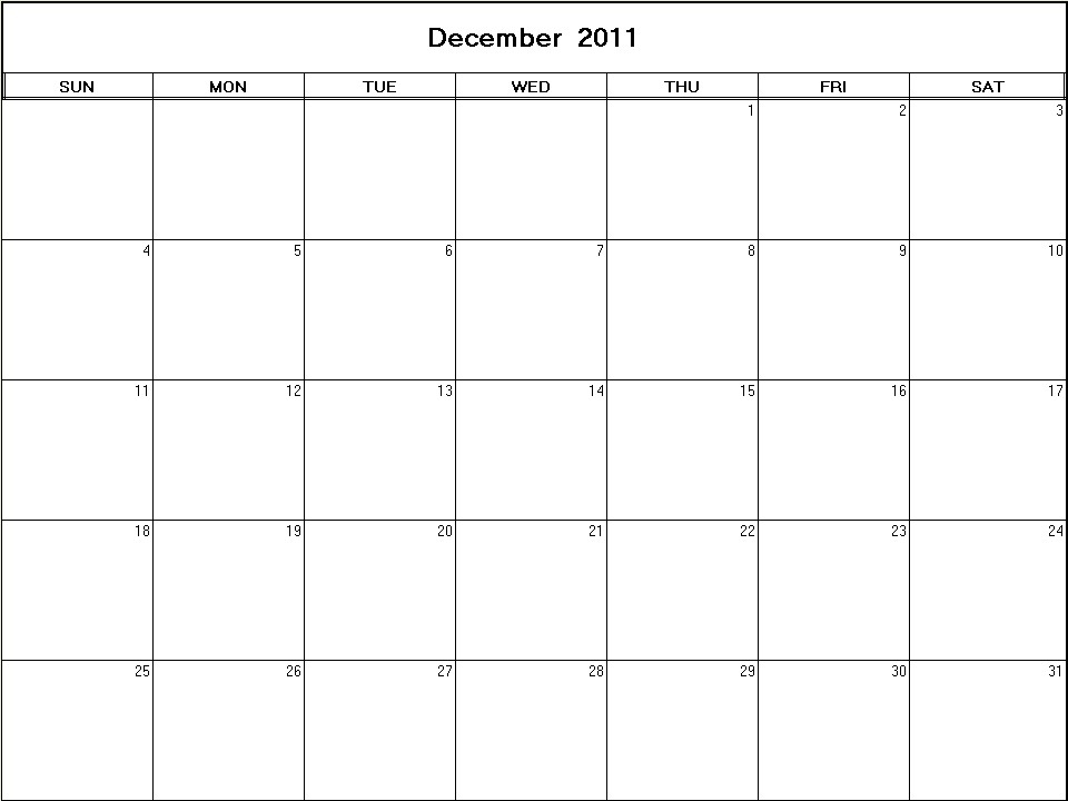 printable blank calendar image for December 2011