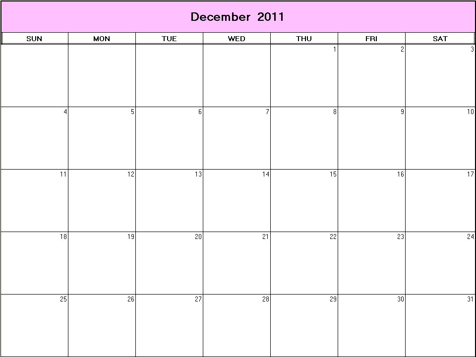 printable blank calendar image for December 2011