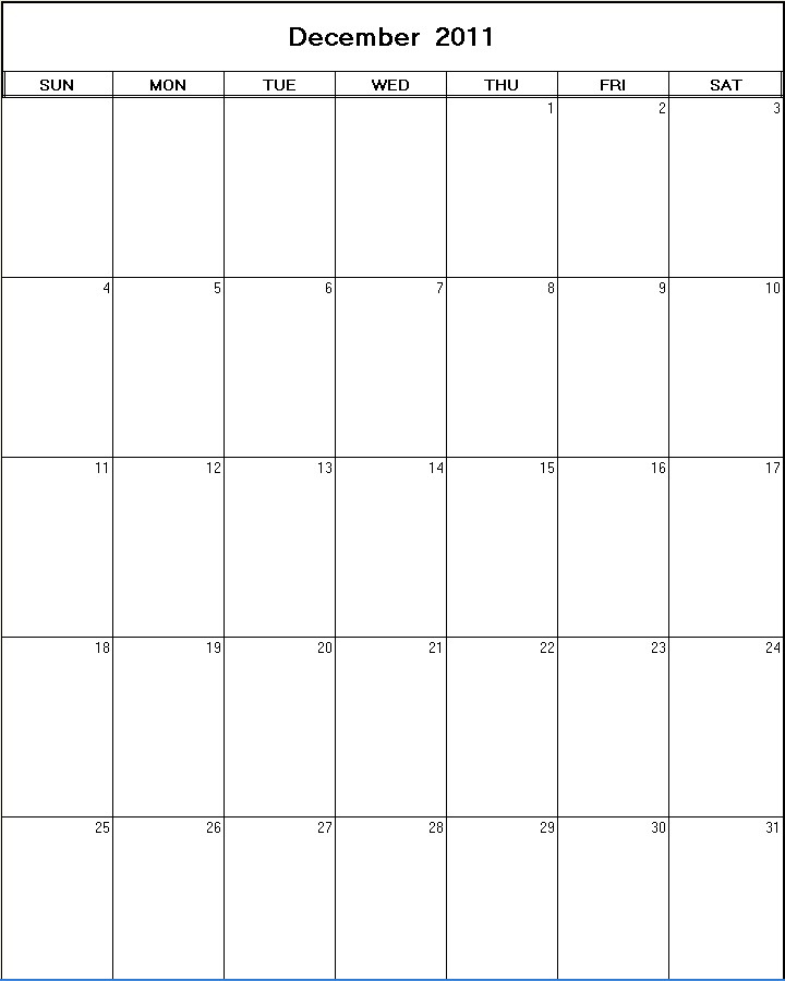 printable blank calendar image for December 2011