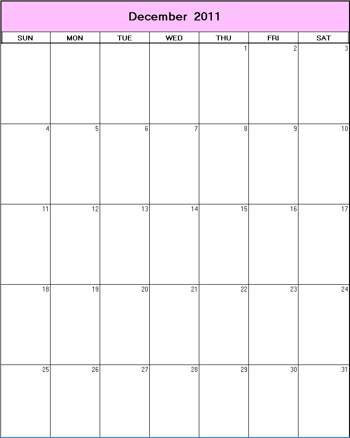 printable blank calendar image for December 2011