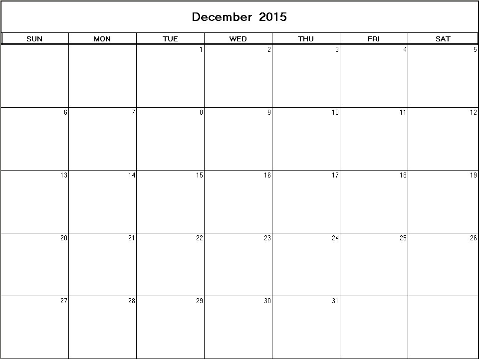 printable blank calendar image for December 2015