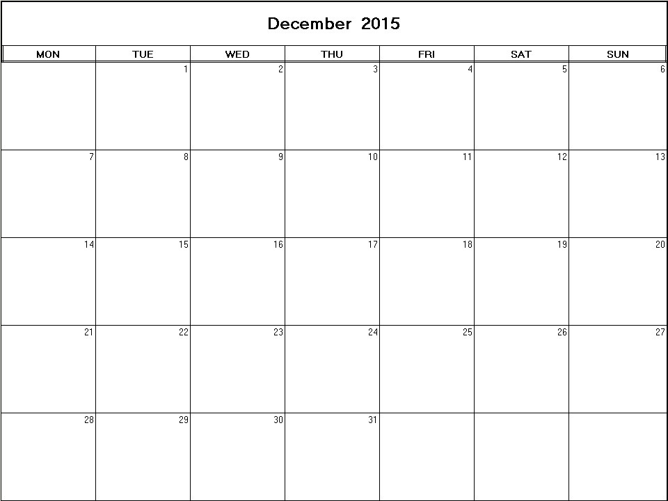 printable blank calendar image for December 2015