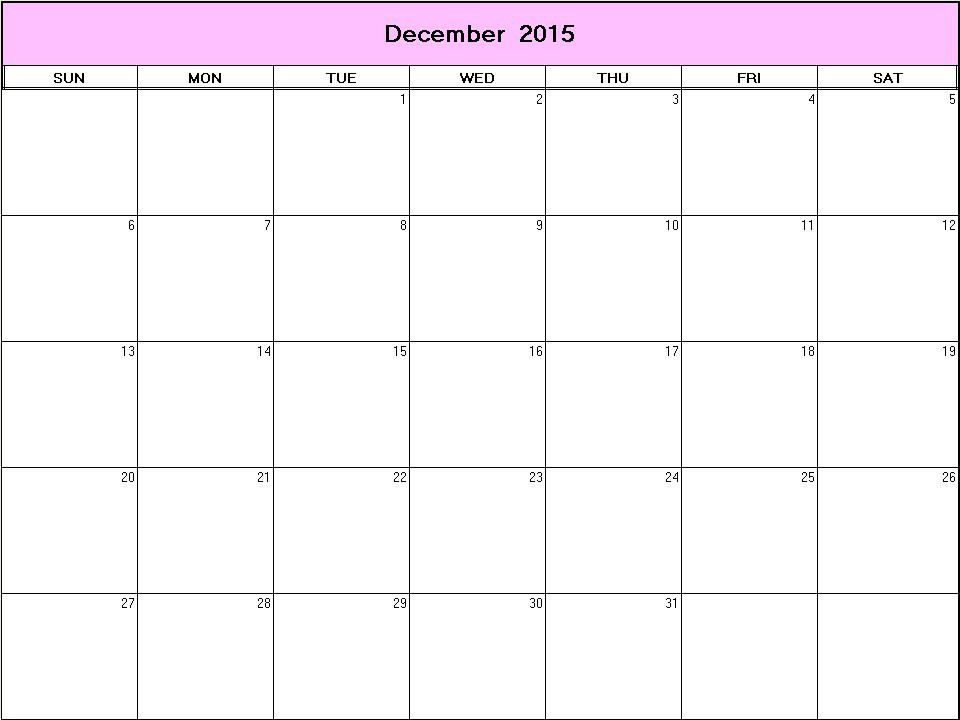 printable blank calendar image for December 2015