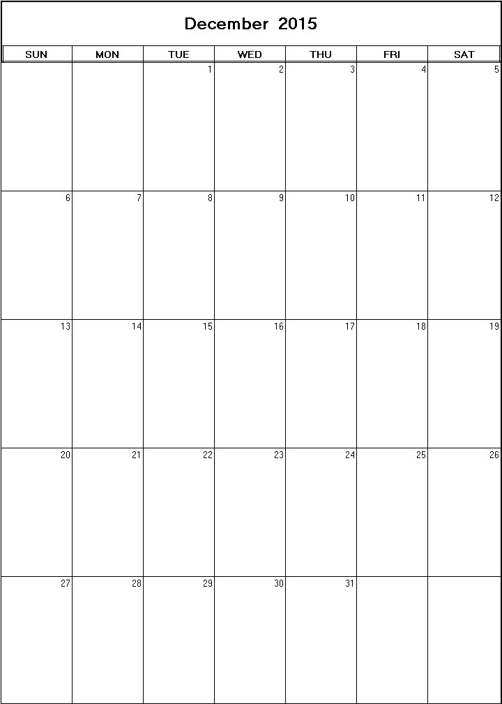 printable blank calendar image for December 2015