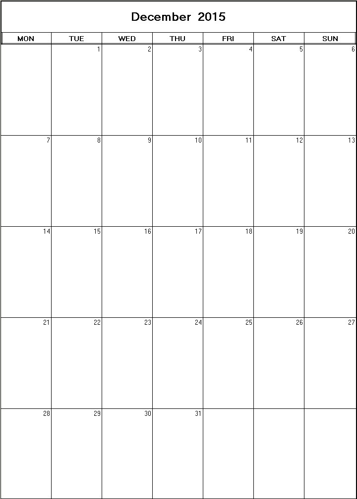 printable blank calendar image for December 2015