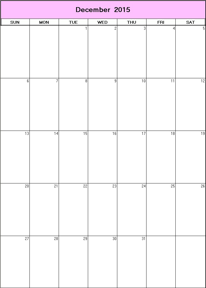 printable blank calendar image for December 2015