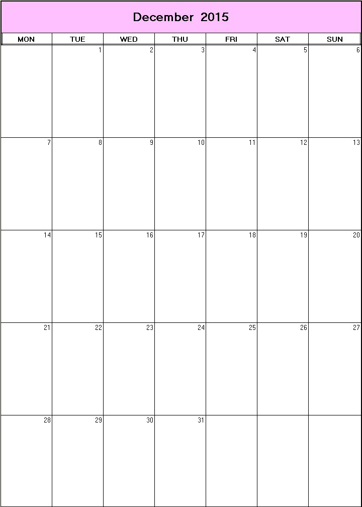 printable blank calendar image for December 2015