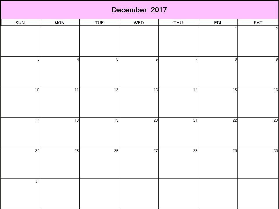 printable blank calendar image for December 2017