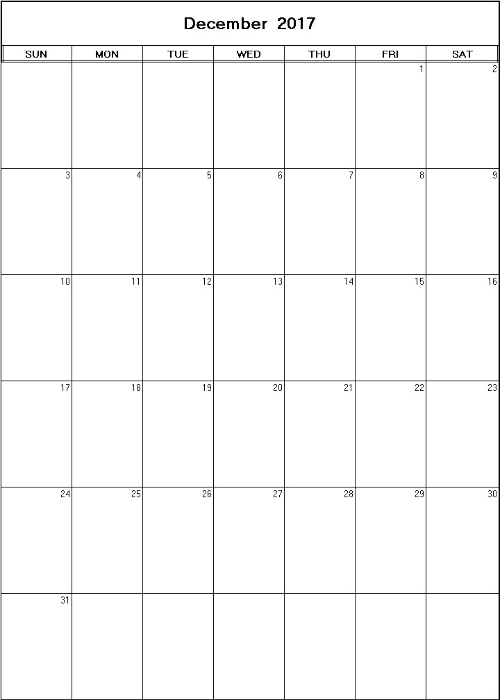 printable blank calendar image for December 2017