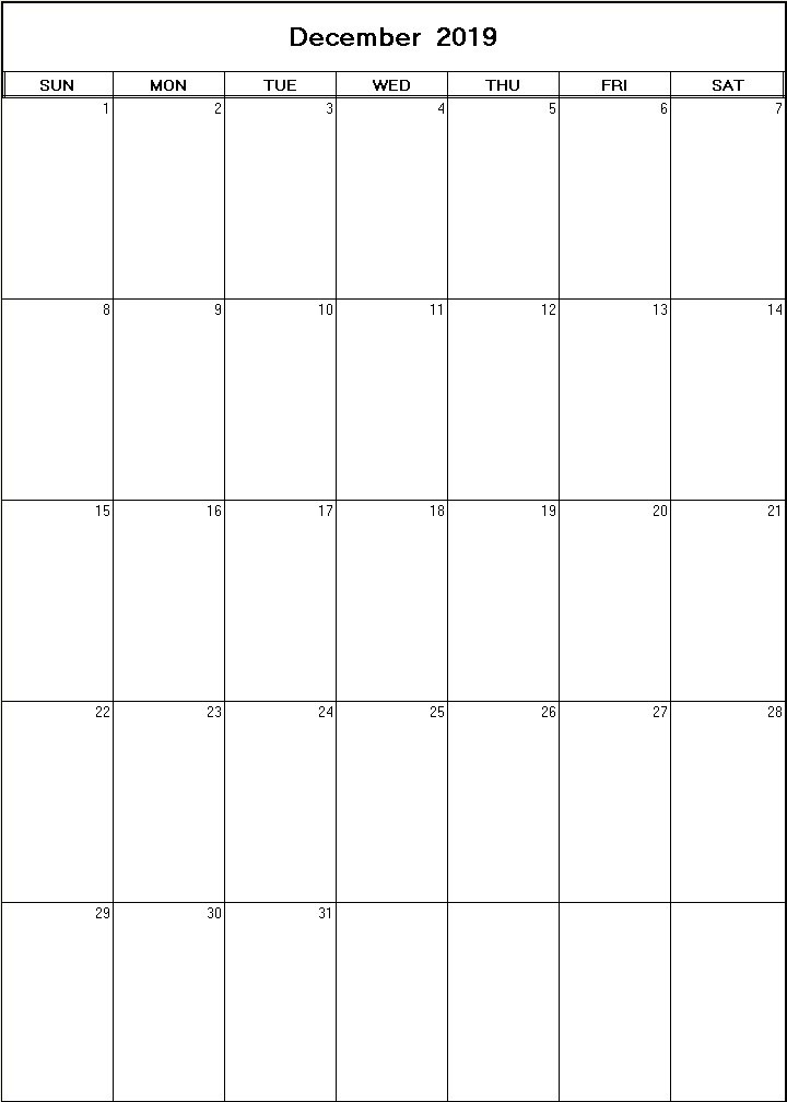 printable blank calendar image for December 2019