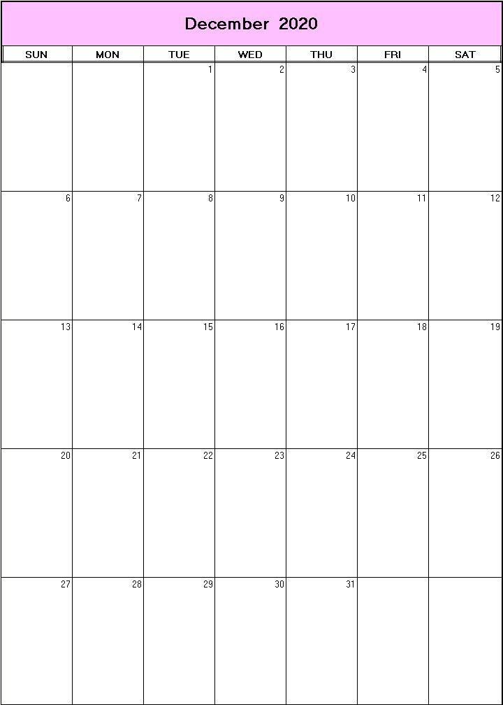 printable blank calendar image for December 2020