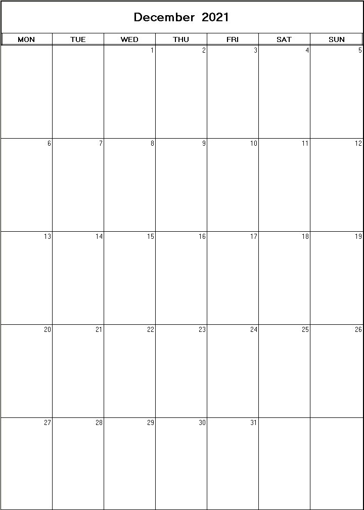 printable blank calendar image for December 2021