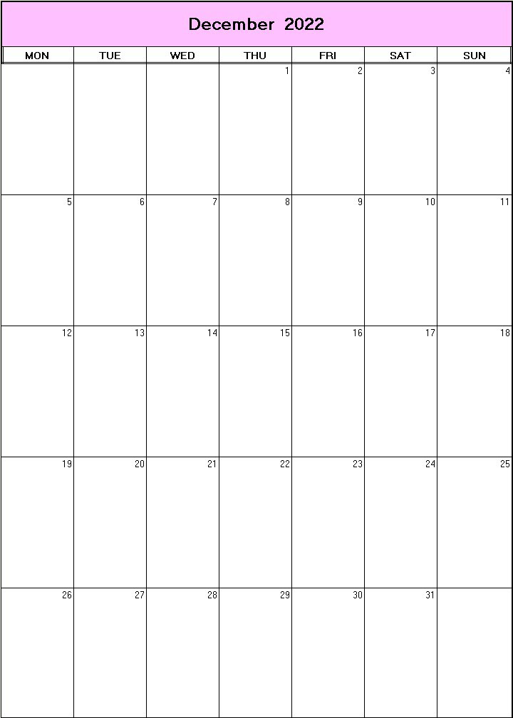 printable blank calendar image for December 2022