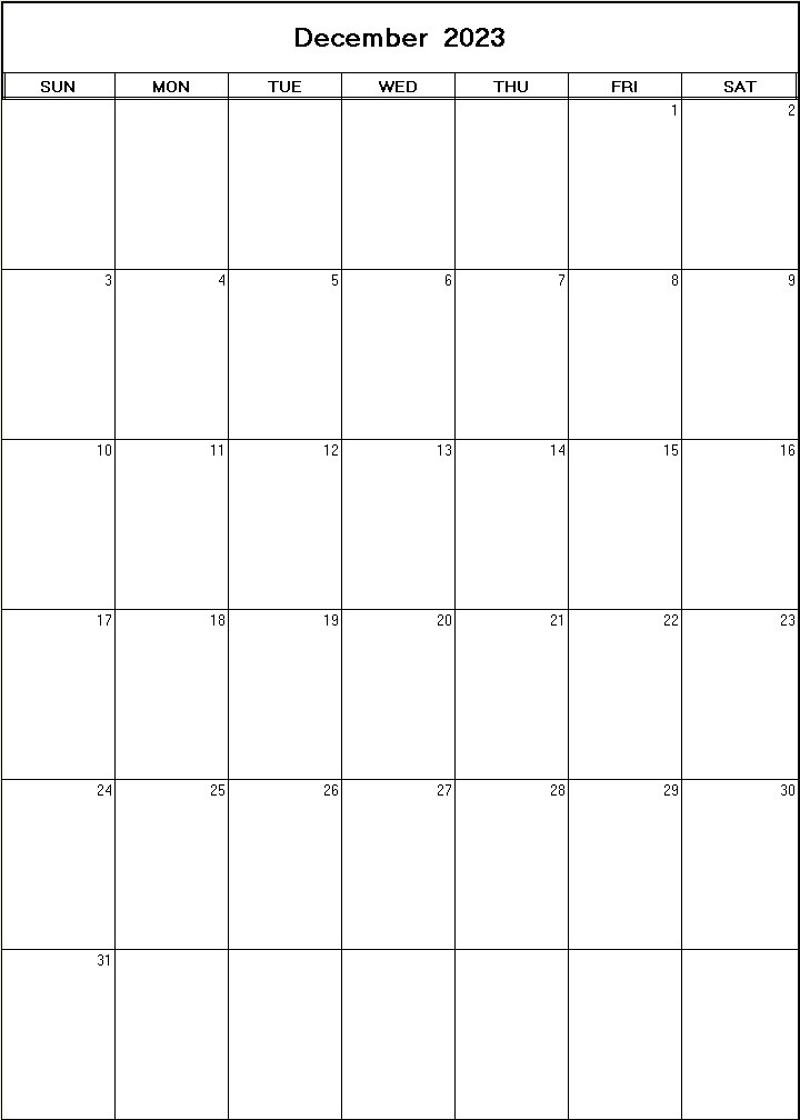 printable blank calendar image for December 2023