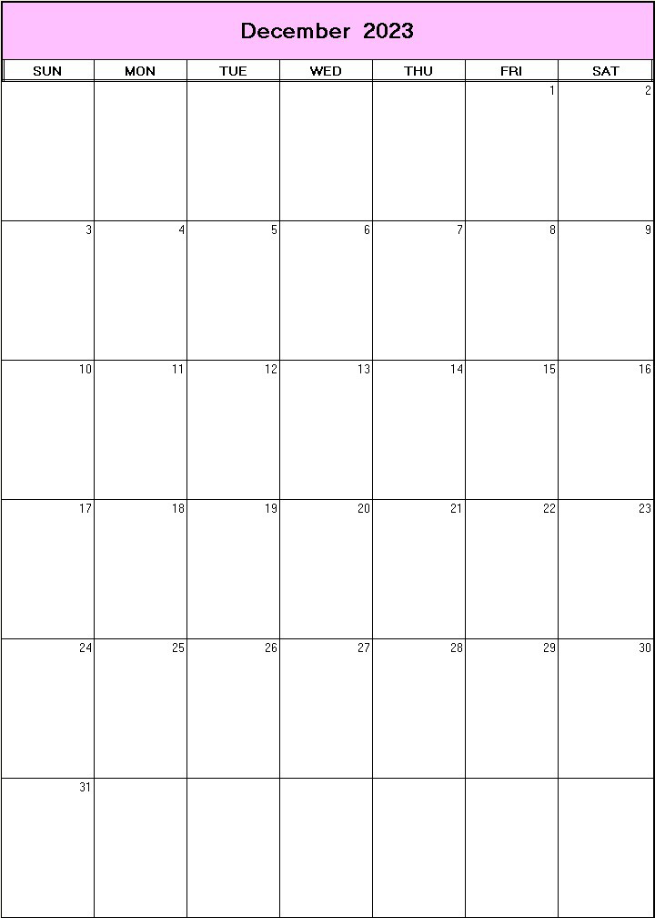 printable blank calendar image for December 2023