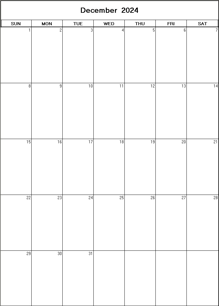 printable blank calendar image for December 2024