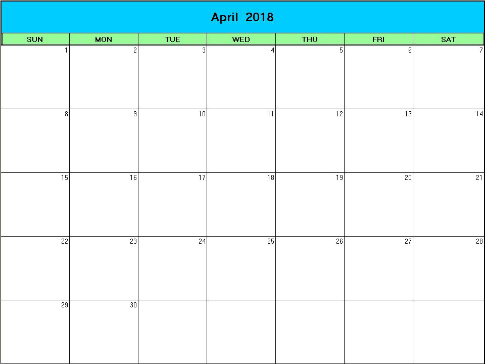printable blank calendar image for Easter 2018