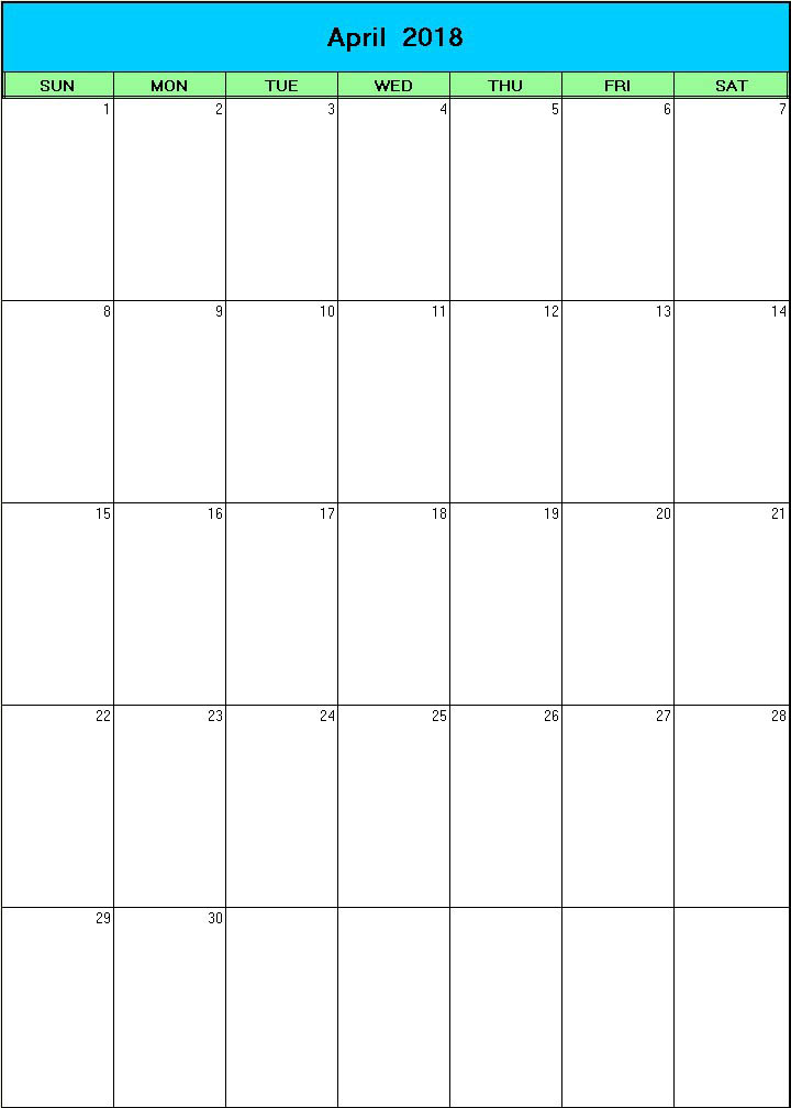 printable blank calendar image for Easter 2018