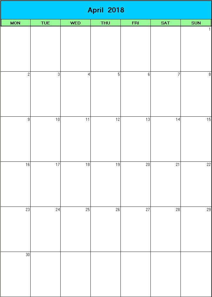 printable blank calendar image for Easter 2018