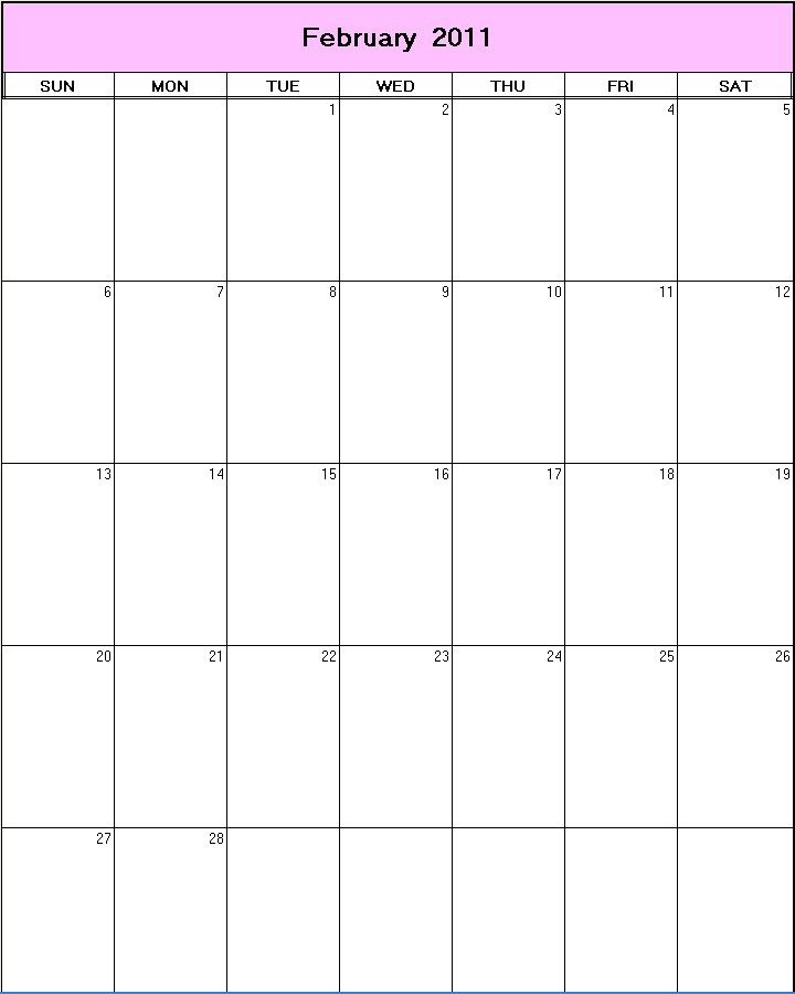 printable blank calendar image for February 2011