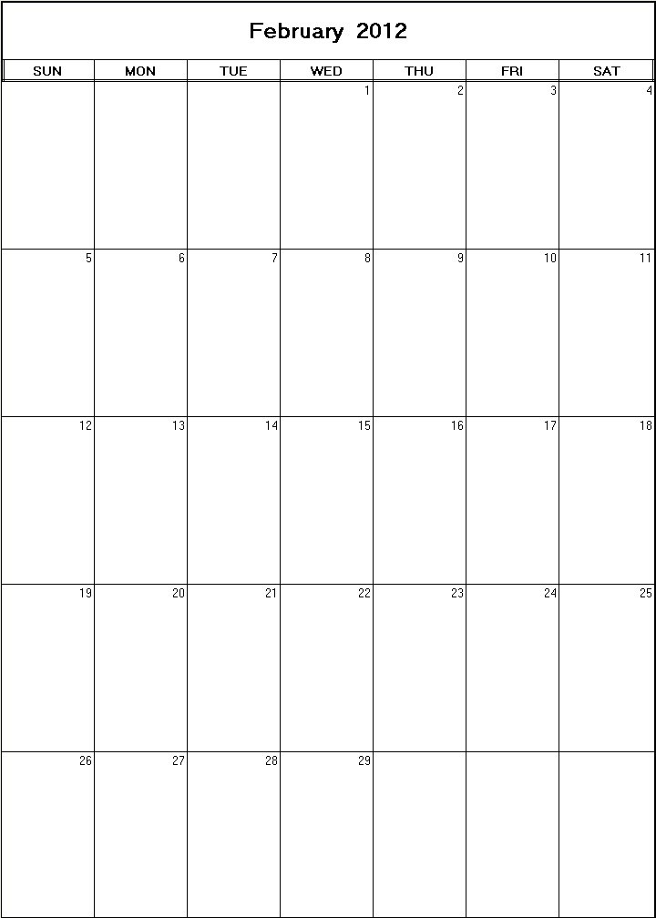 printable blank calendar image for February 2012