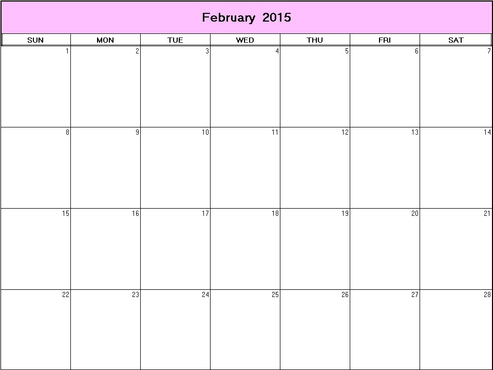 printable blank calendar image for February 2015