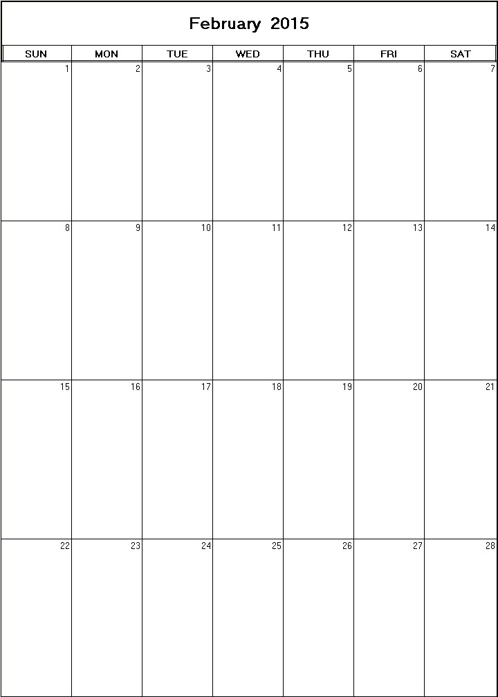 printable blank calendar image for February 2015