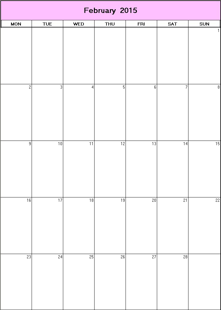 printable blank calendar image for February 2015