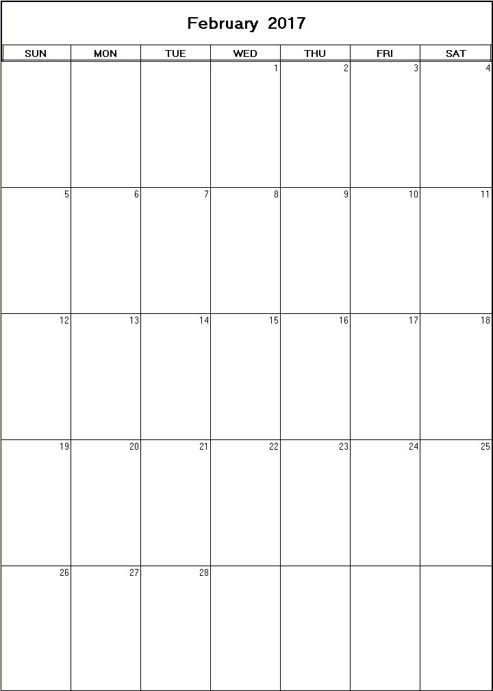 printable blank calendar image for February 2017