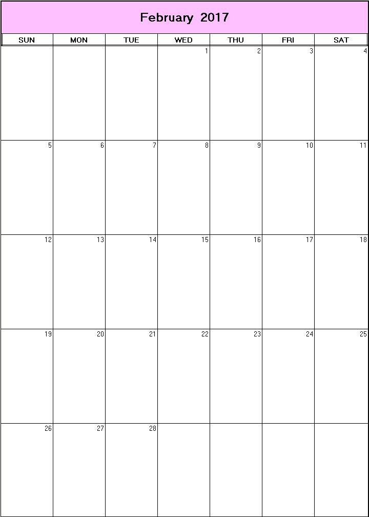 printable blank calendar image for February 2017