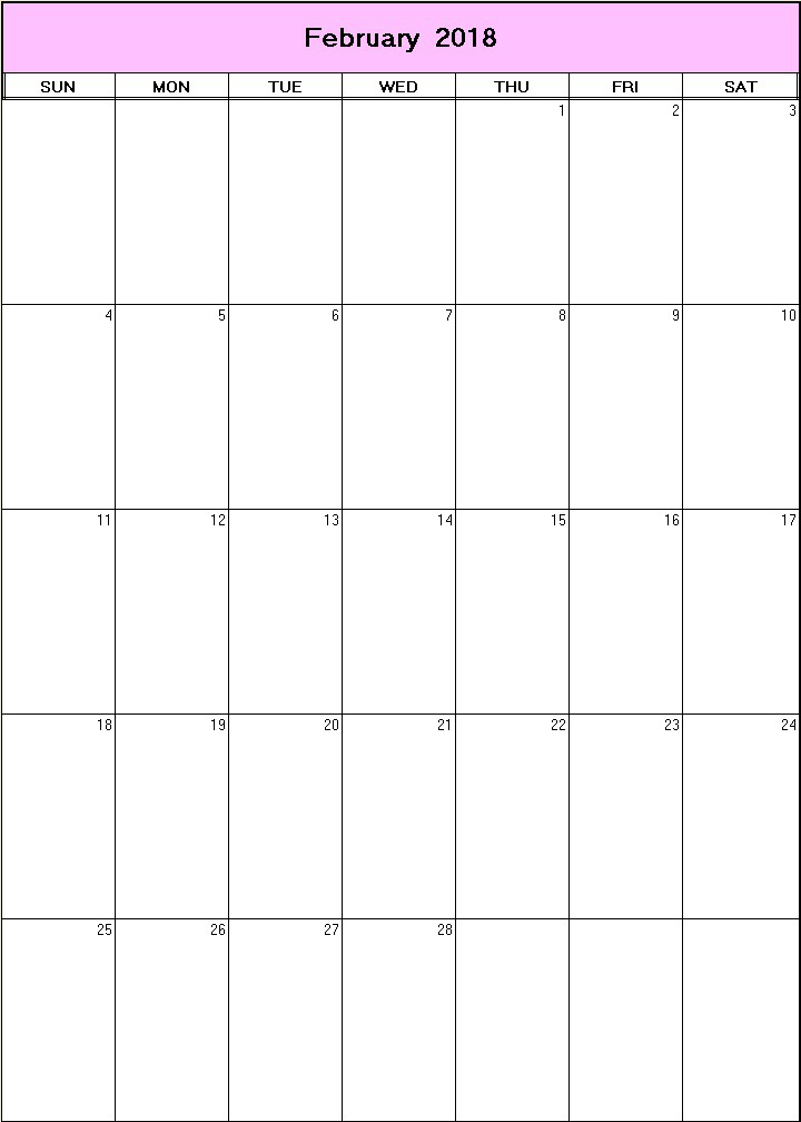 printable blank calendar image for February 2018