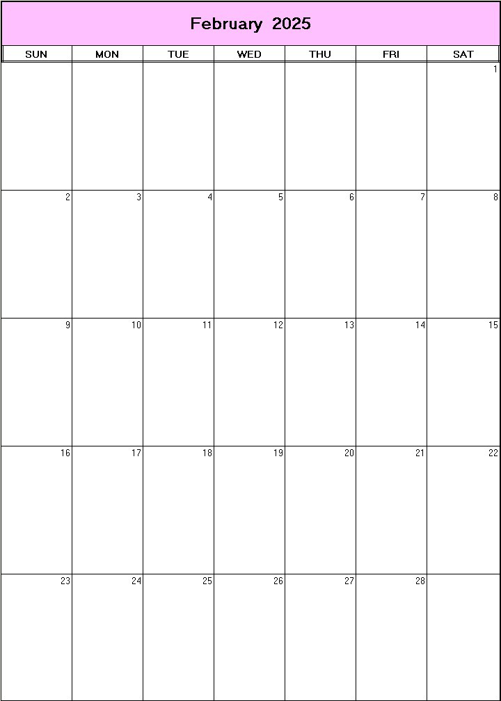 printable blank calendar image for February 2025