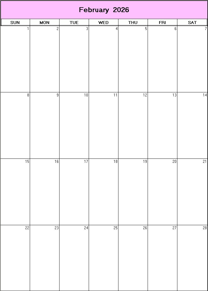 printable blank calendar image for February 2026