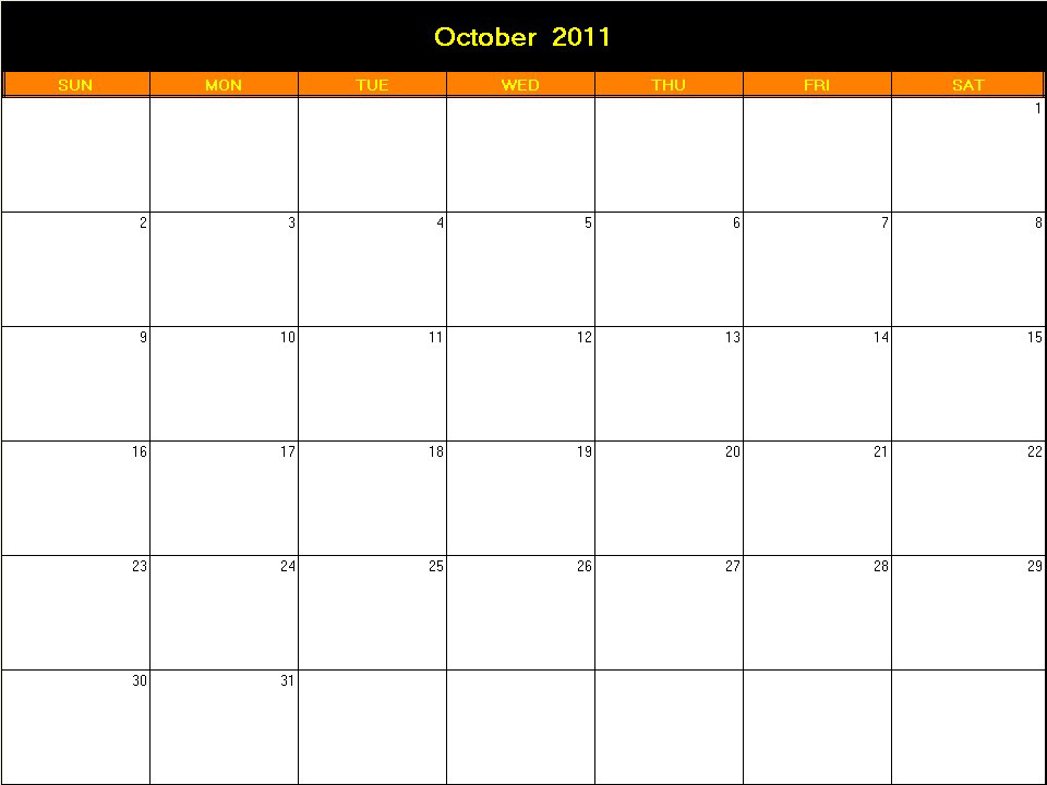 printable blank calendar image for Halloween 2011