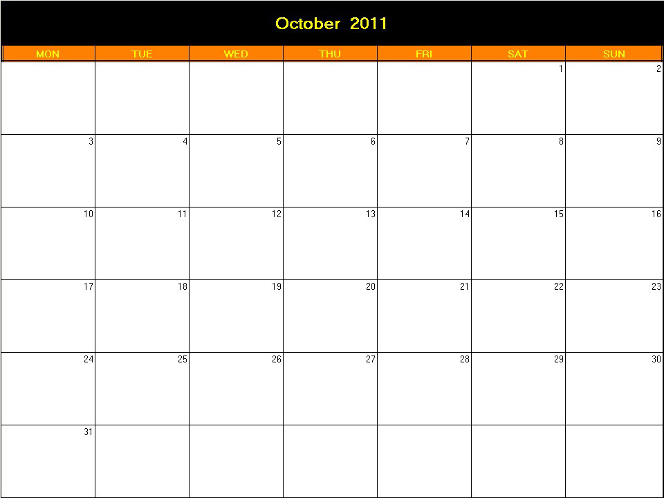 printable blank calendar image for Halloween 2011