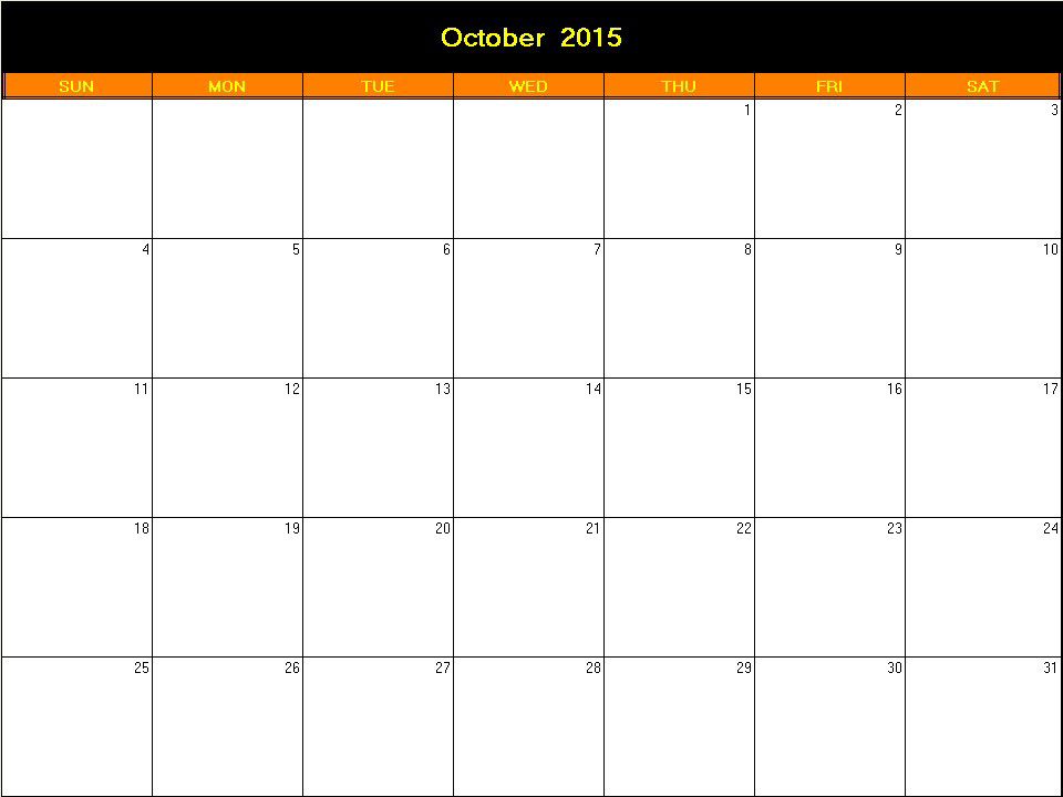 printable blank calendar image for Halloween 2015