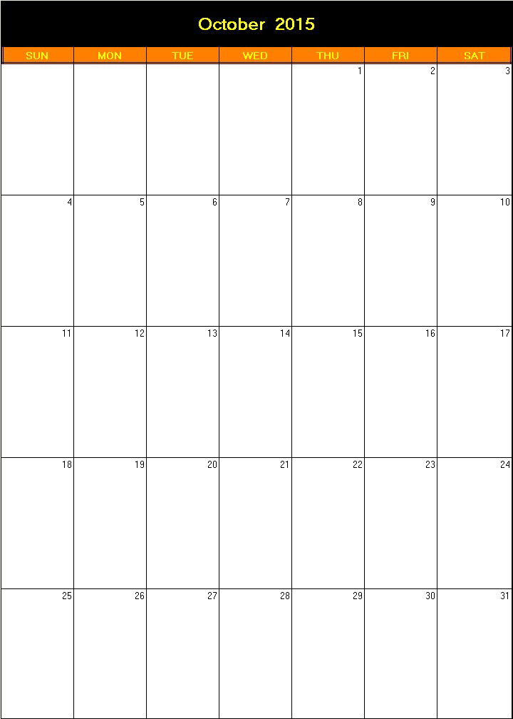 printable blank calendar image for Halloween 2015
