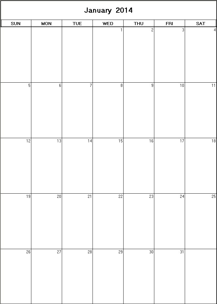 printable blank calendar image for January 2014