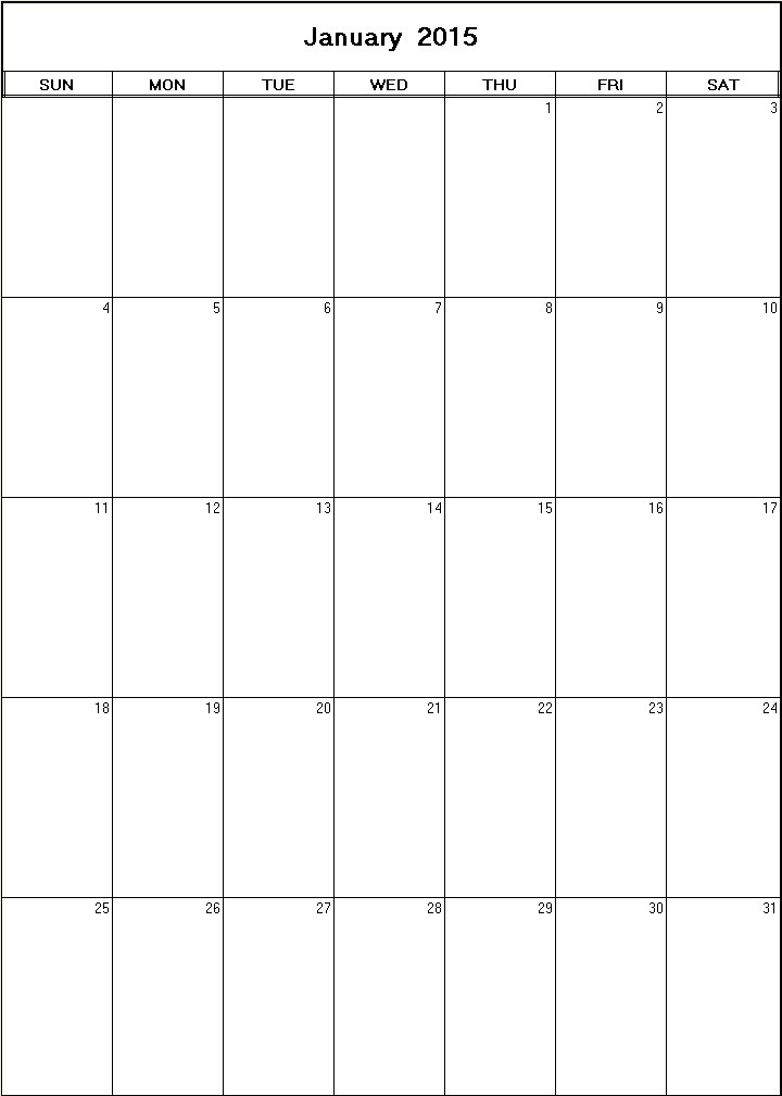 printable blank calendar image for January 2015
