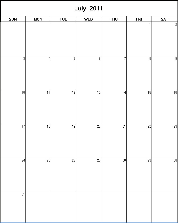 printable blank calendar image for July 2011