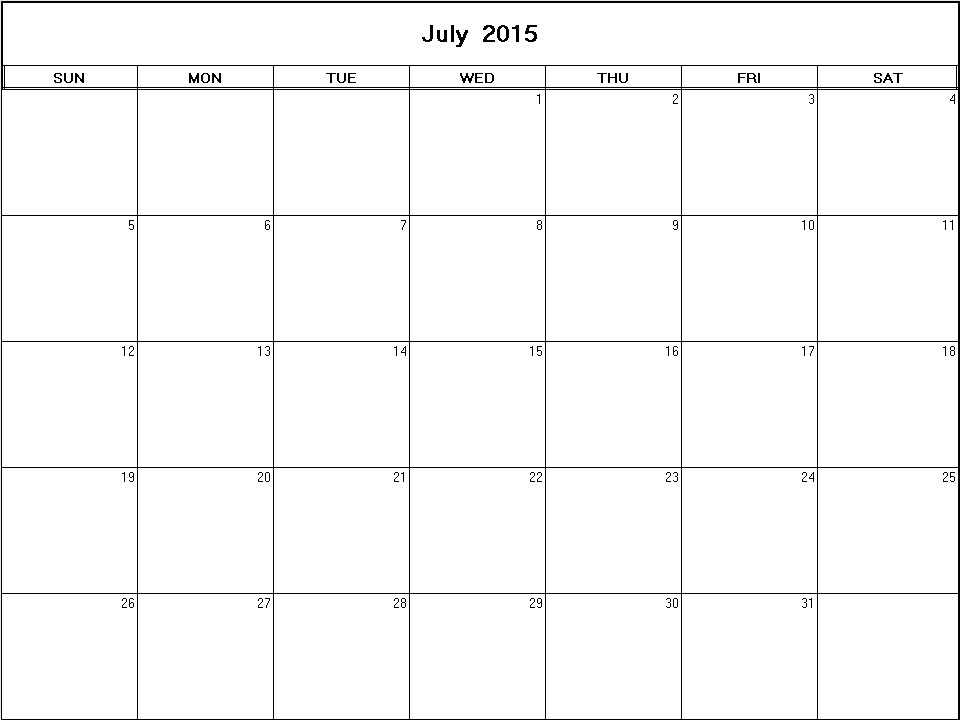 printable blank calendar image for July 2015
