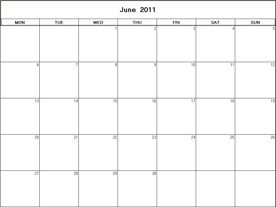 printable blank calendar image for June 2011